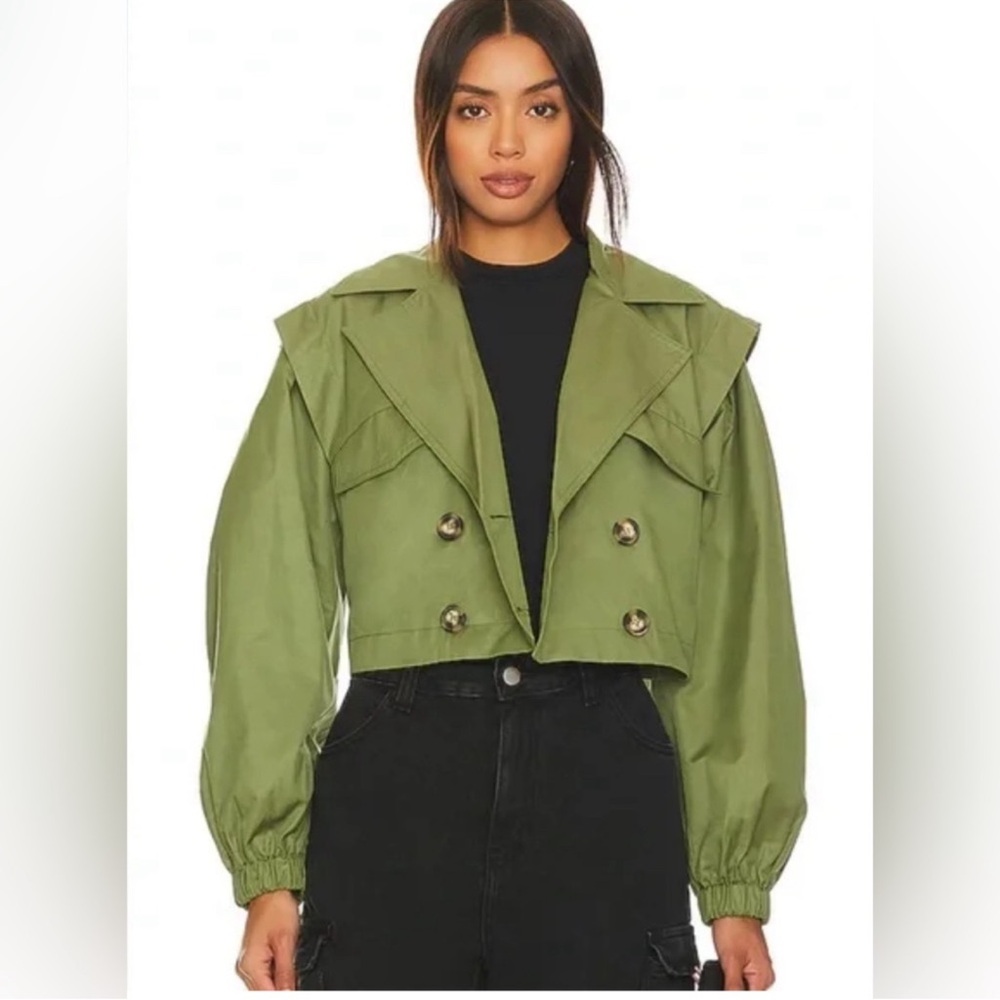 Free People Olive Double-Breasted Utility Jacket